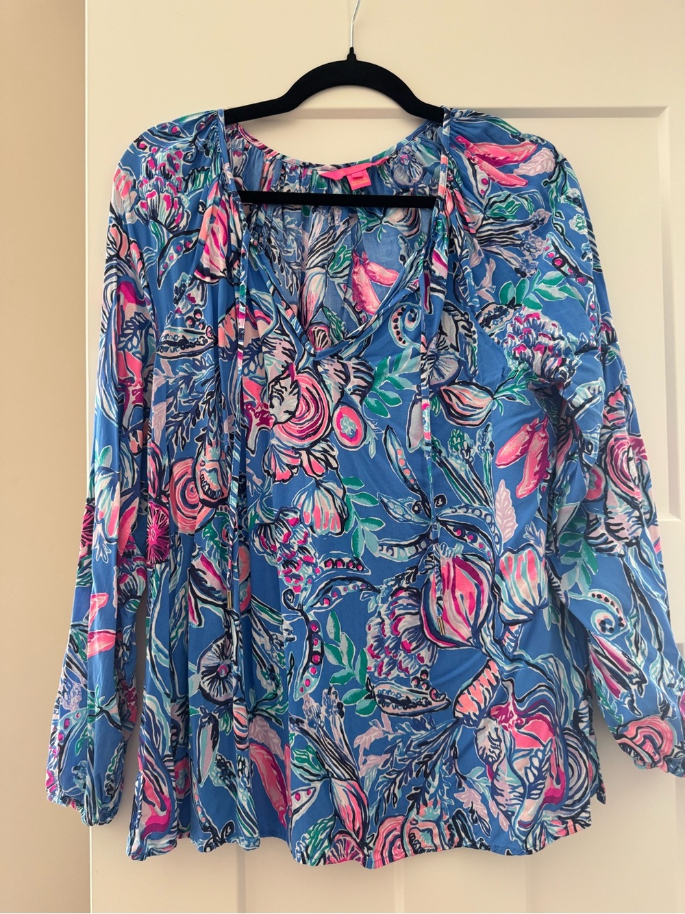 Lilly Pulitzer Blue Floral Tie-Neck Tunic